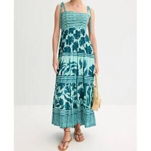 Omika Lana blue green floral Maxi Dress with smoked waist open back Size XS